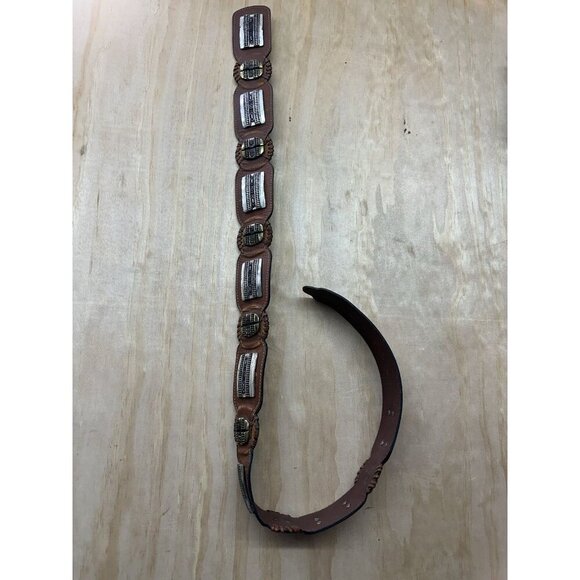 Chico's Womens Brown Leather Southwestern Concho Wide Cowboy Rodeo Belt Size M L - Picture 3 of 6